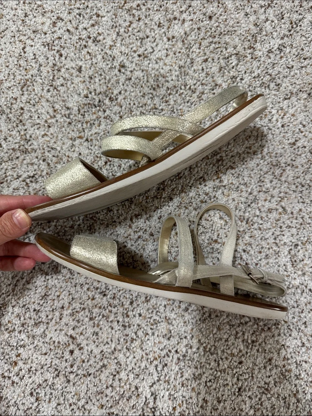 luxury rebel Leather Metallic Gold Strappy Flat Sandals